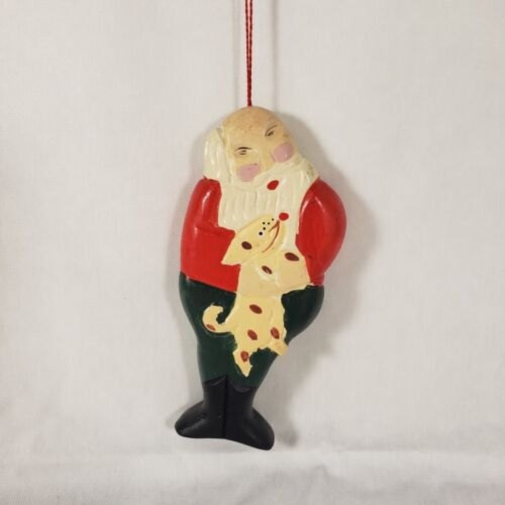 Vintage Hand Painted‎ Wooden Santa Claus Christmas Ornament Made In Taiwan 5"